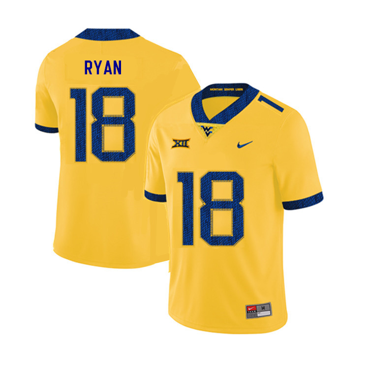 NCAA Men's Sean Ryan West Virginia Mountaineers Yellow #18 Nike Stitched Football College 2019 Authentic Jersey QZ23V72TS